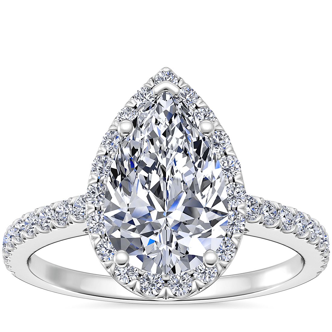 Pear Shaped Halo Diamond Engagement Ring in 14k White Gold